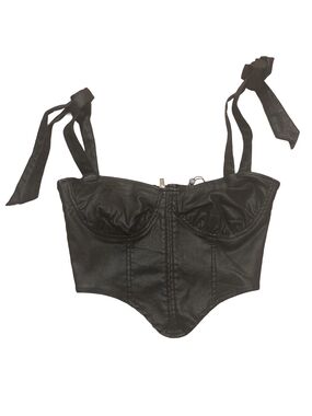 Missguided Denim Coated Tie Detail Corset Crop